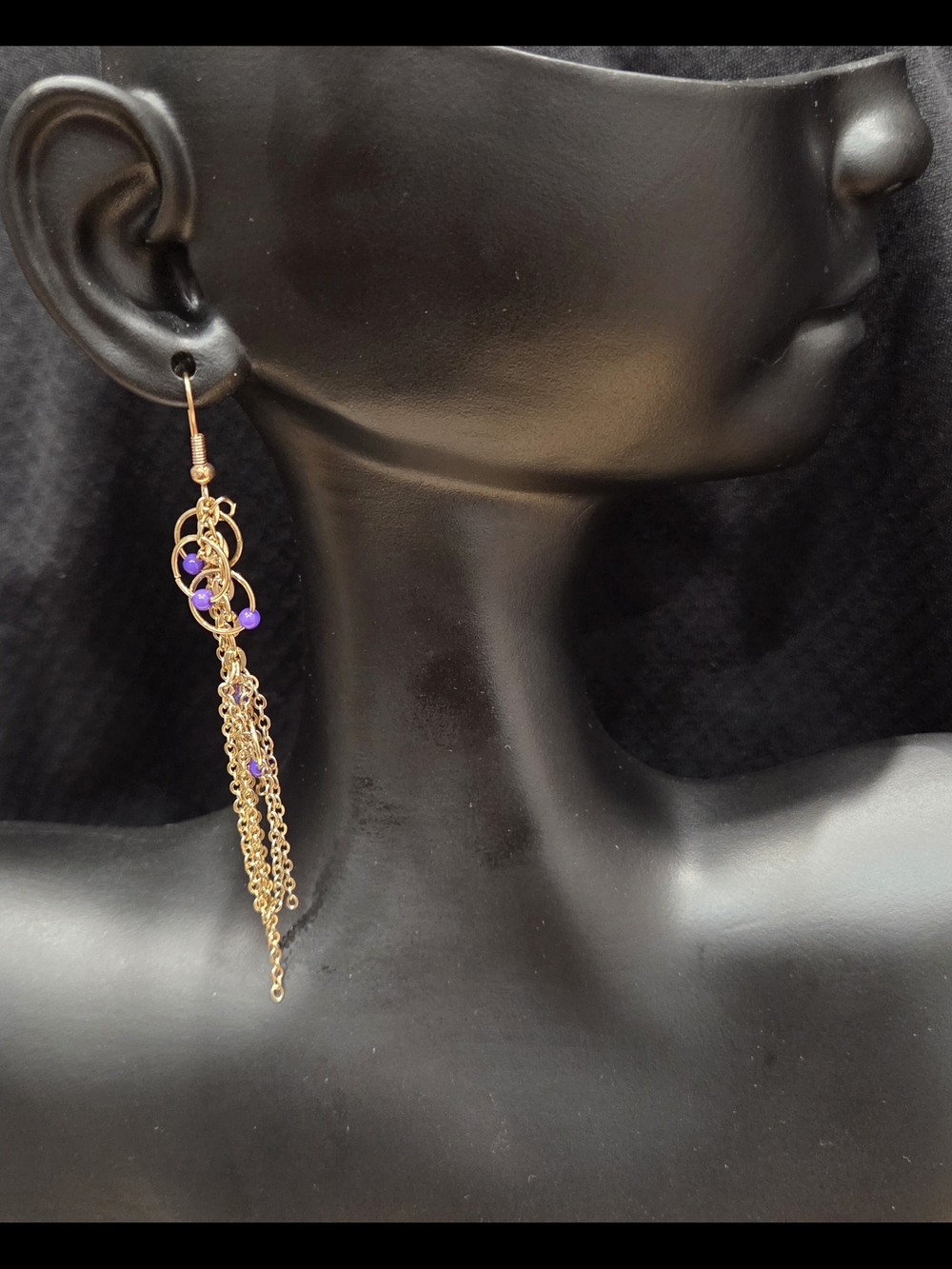 Gold and Purple Dangle Chain Earrings - Women Jewelry